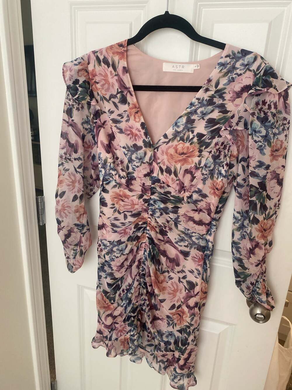 ASTR the Label Allover Floral Print Puff Sleeve Ruched Mini Dress